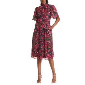 Julia Jordan Purple Floral Mock Neck Midi Dress Size 4‎